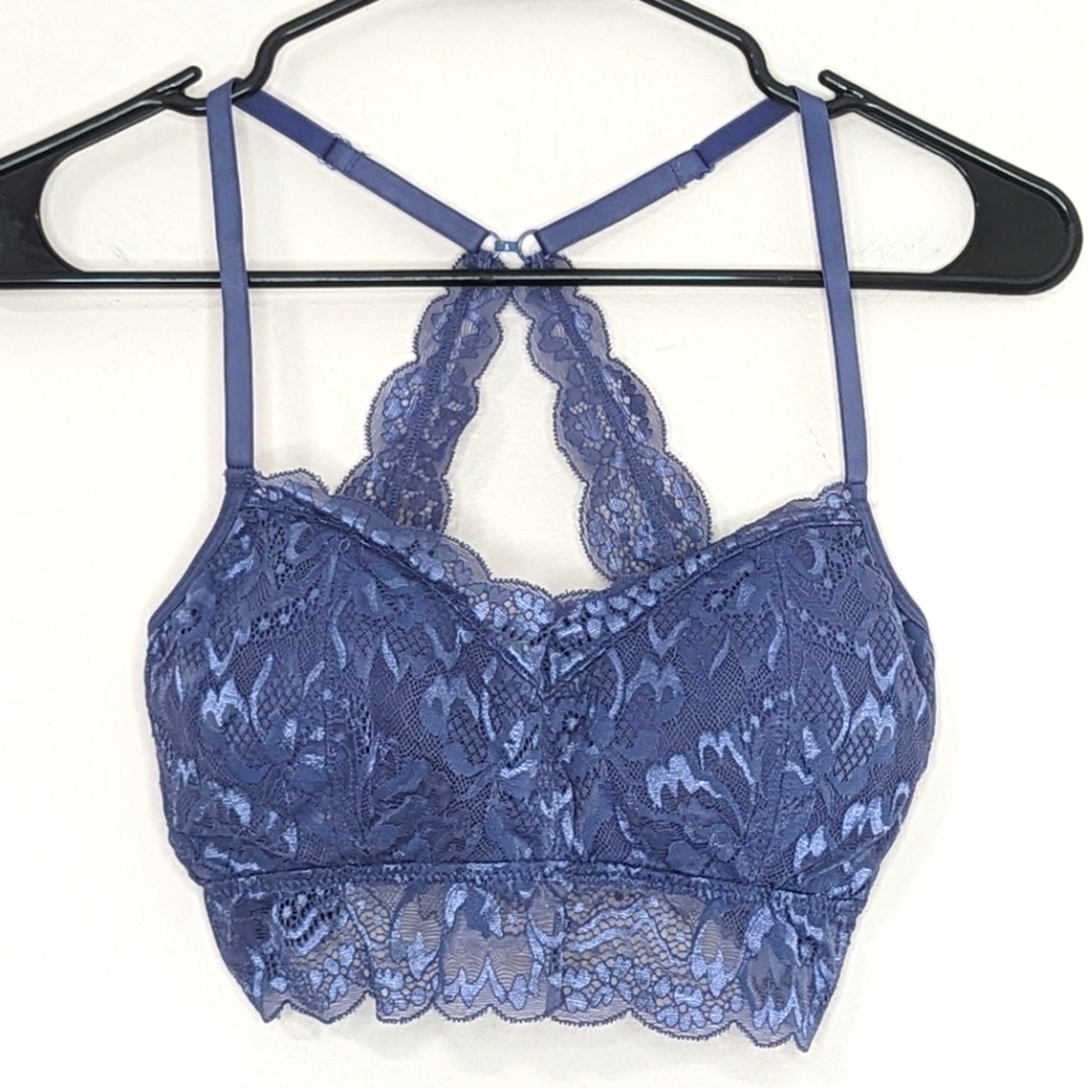 BCBG MaxAzria Bralette Bra Purple Lace Adjustable Stretch Size Medium